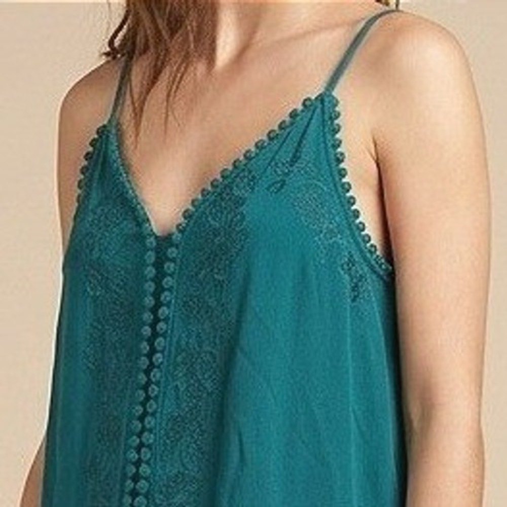 Boho Festival Love On A Hanger Cami Women Medium Teal Peplum Camisole Pom Pom